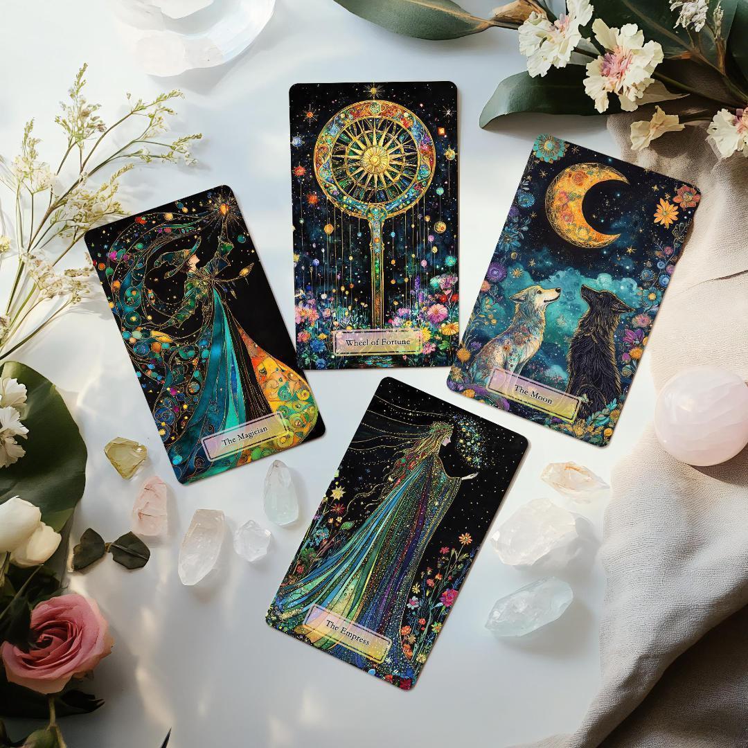 在庫2点✨金縁ver✨超美麗イラスト✨夜空と星の魔法の庭の神秘のタロットカード