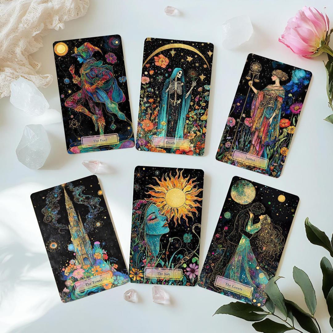 在庫2点✨金縁ver✨超美麗イラスト✨夜空と星の魔法の庭の神秘のタロットカード