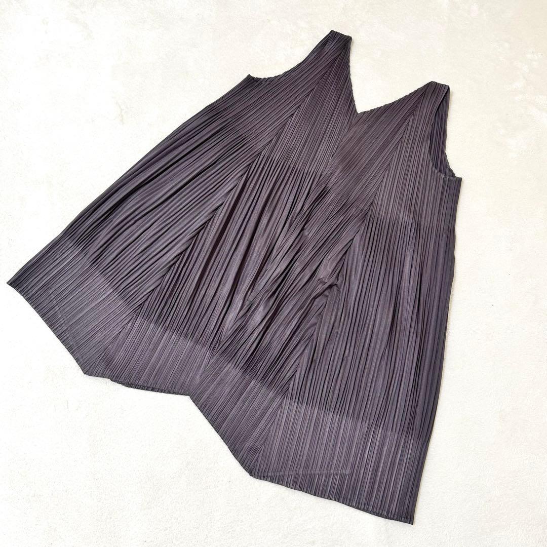 極美品✨PLEATS PLEASE チュニック　変更　斜めプリーツ　グレー