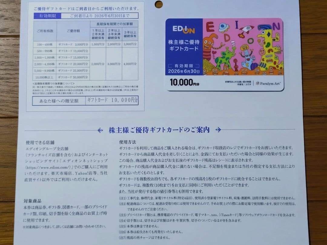 エディオン　株主優待 ギフトカード　10000円分