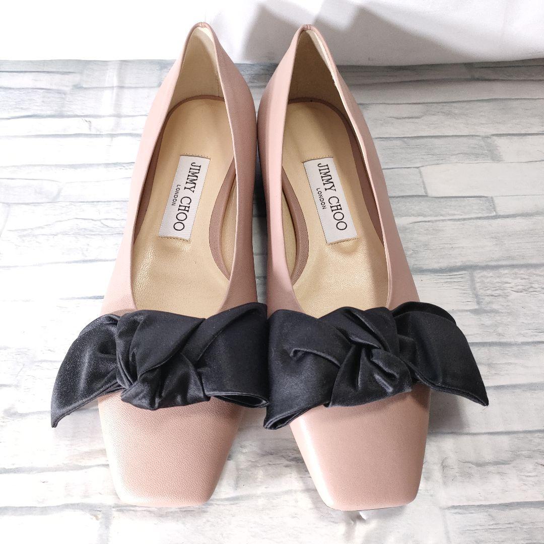 新品✨JIMMY CHOO　BERTELLE FLAT　レザー　リボン　ピンク