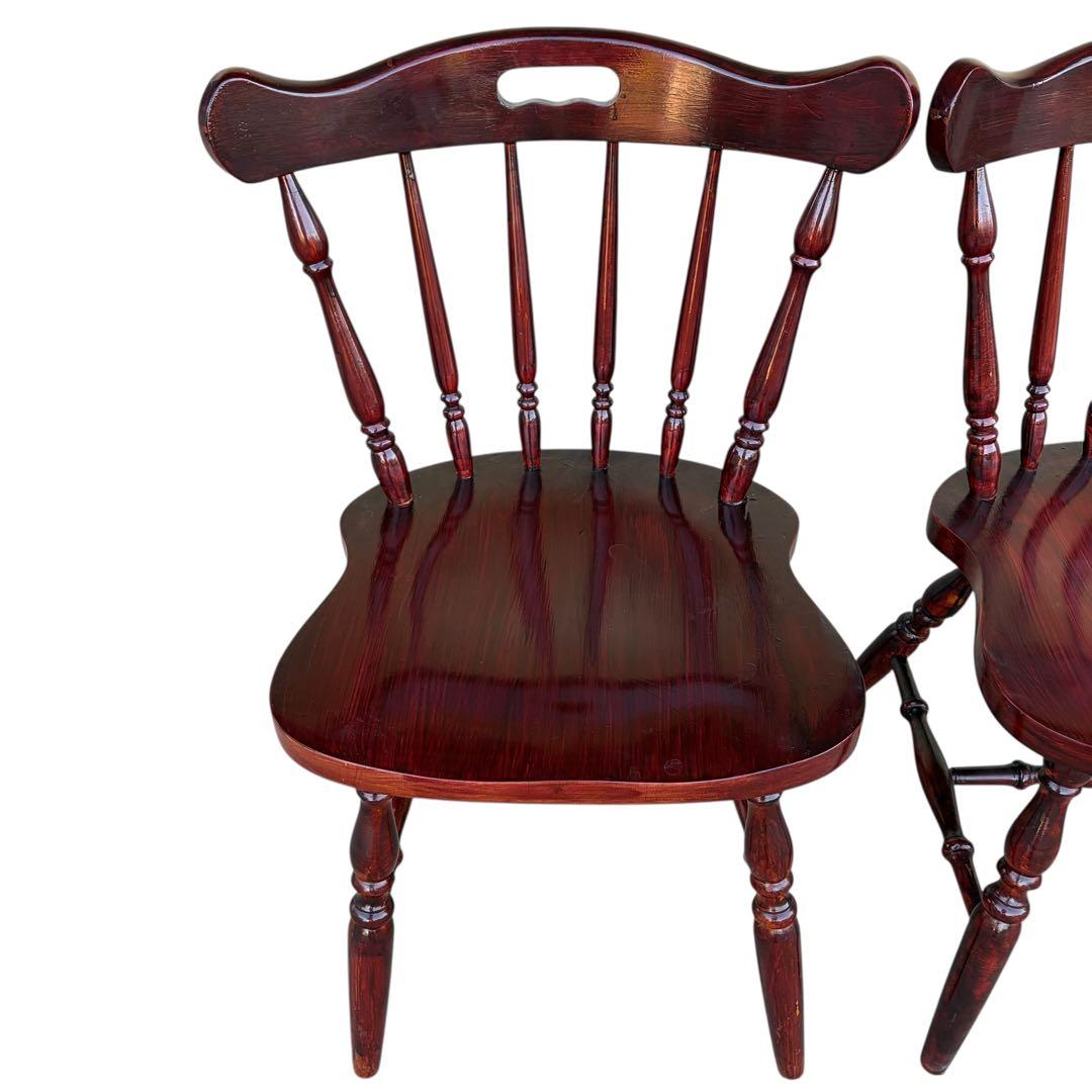 飛騨高山 柏木工 ウィンザーチェア 2脚セット ダイニングチェア ワインレッド①