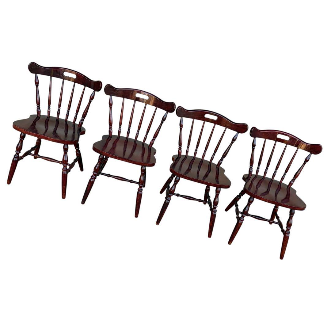 飛騨高山 柏木工 ウィンザーチェア 2脚セット ダイニングチェア ワインレッド①