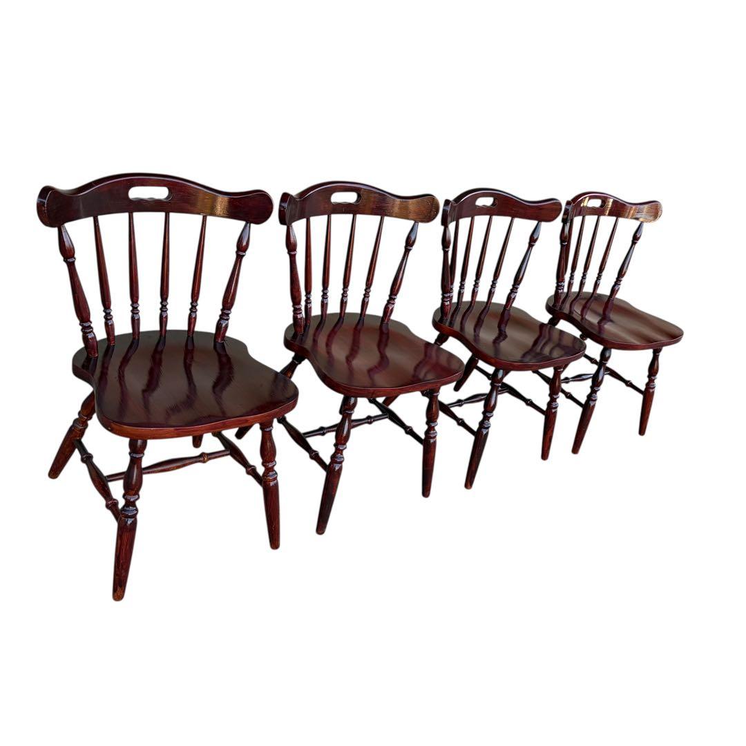 飛騨高山 柏木工 ウィンザーチェア 2脚セット ダイニングチェア ワインレッド①