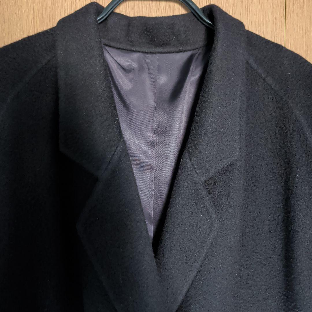 ウールのロングコート、黒、ダブルボタン