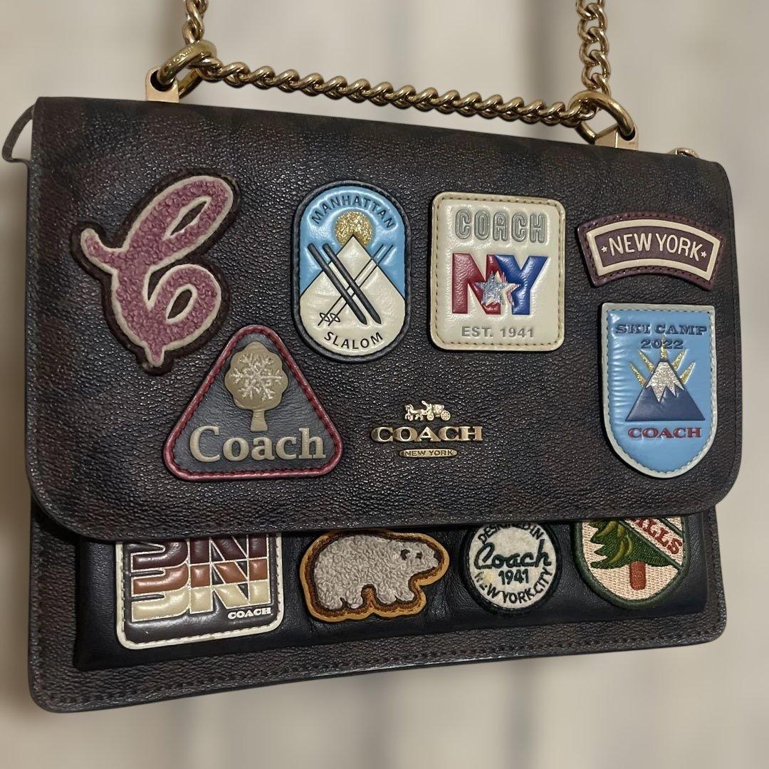 【当日・匿名発送】COACH パッチ付きショルダーバッグ 茶色