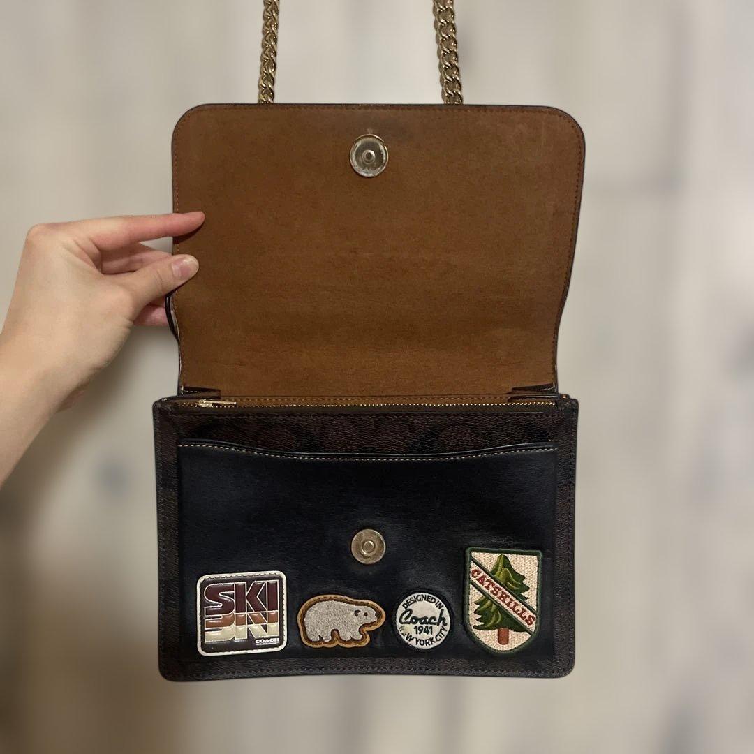 【当日・匿名発送】COACH パッチ付きショルダーバッグ 茶色