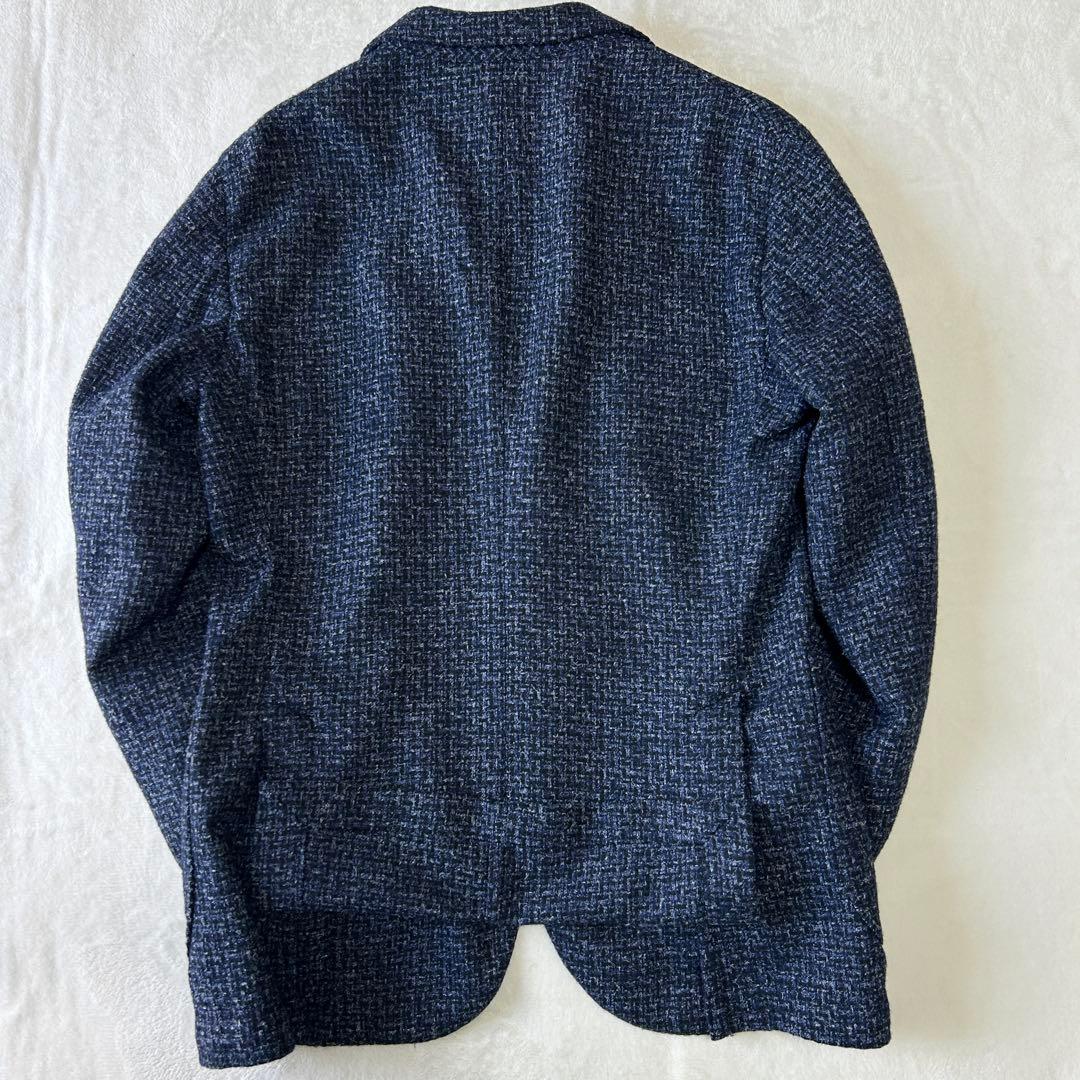 美品 エルビーエム イタリア製 ツイードウール アンコン ジャケット 48 紺