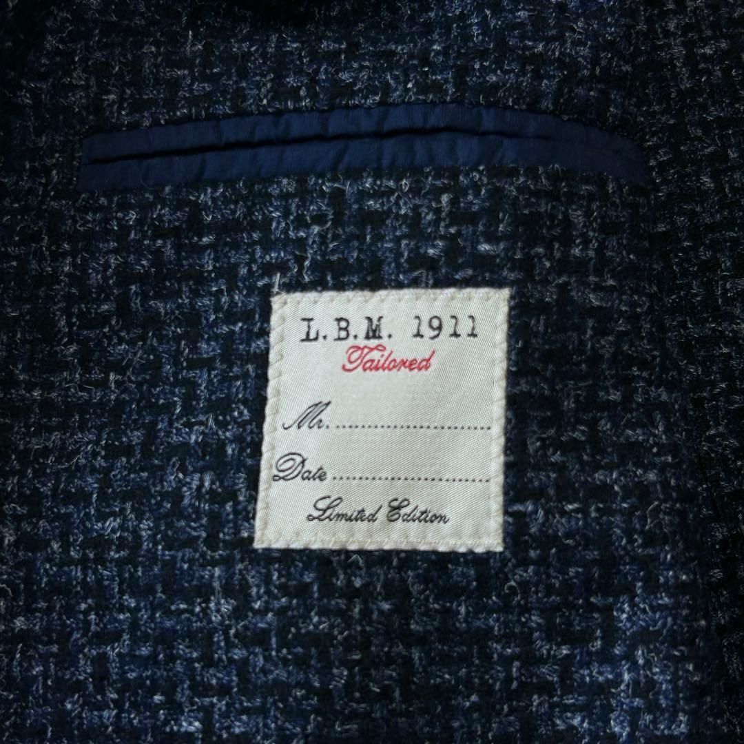美品 エルビーエム イタリア製 ツイードウール アンコン ジャケット 48 紺