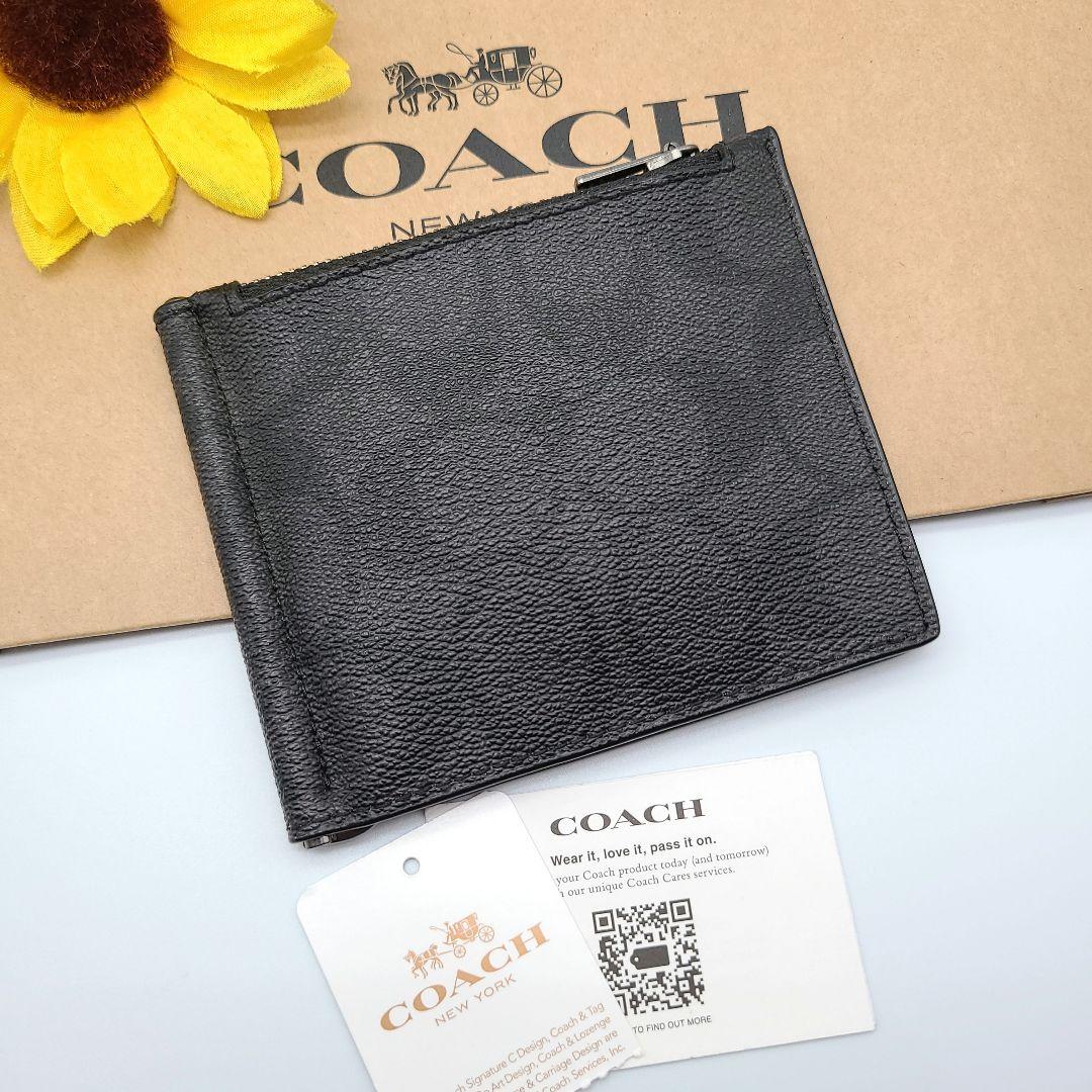 COACH マネークリップ 新品 チャコール ブラック レザー メンズ
