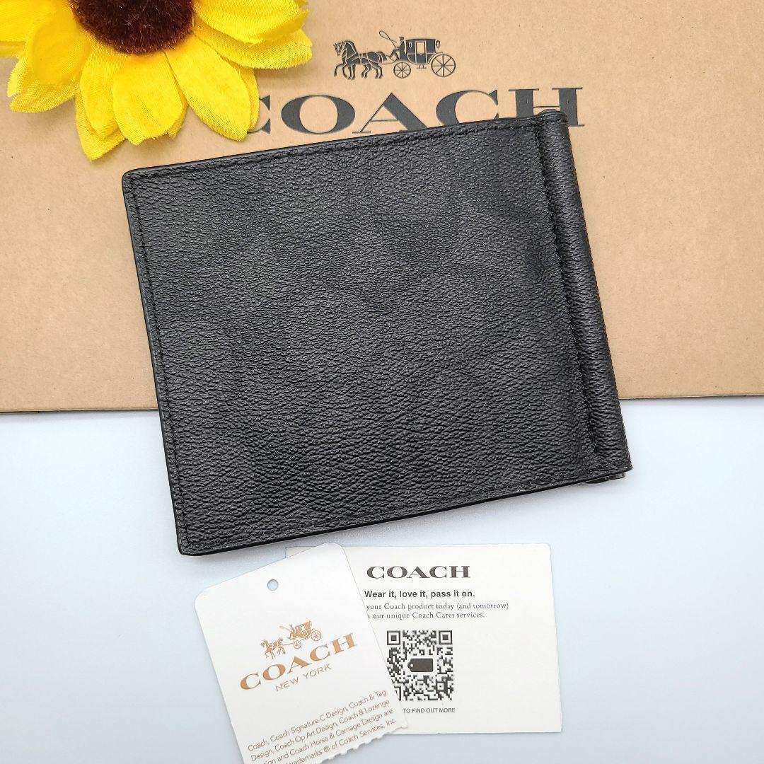 COACH マネークリップ 新品 チャコール ブラック レザー メンズ