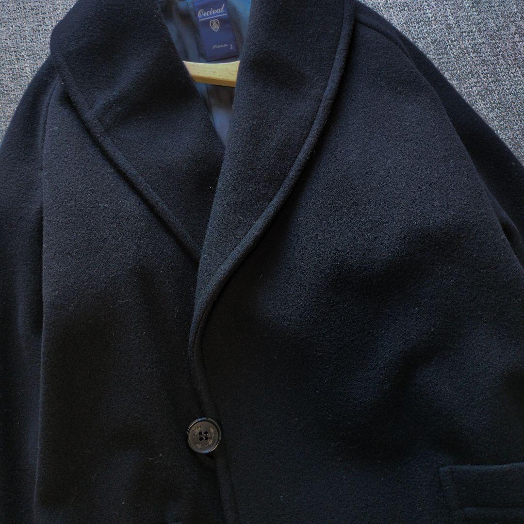 オーシバル　ライトモッサ　ショールカラーコート　ネイビー　未使用に近い美品