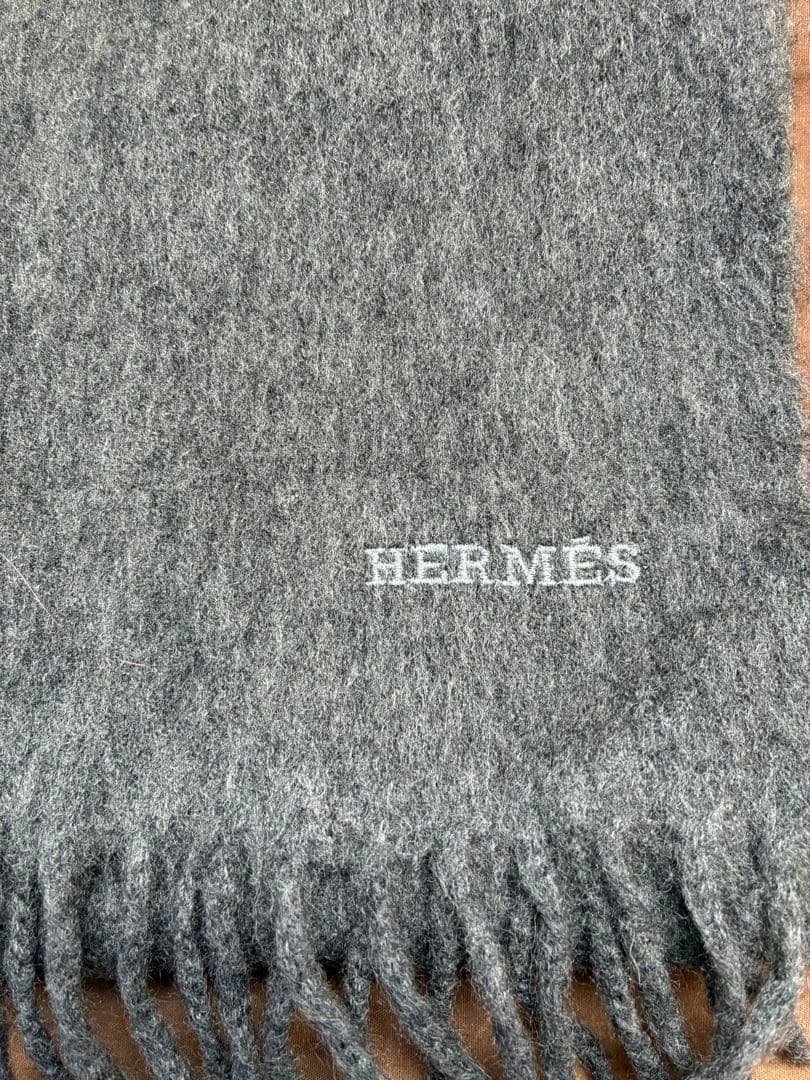 美品　エルメス　HERMES グレー カシミヤ　100 マフラー