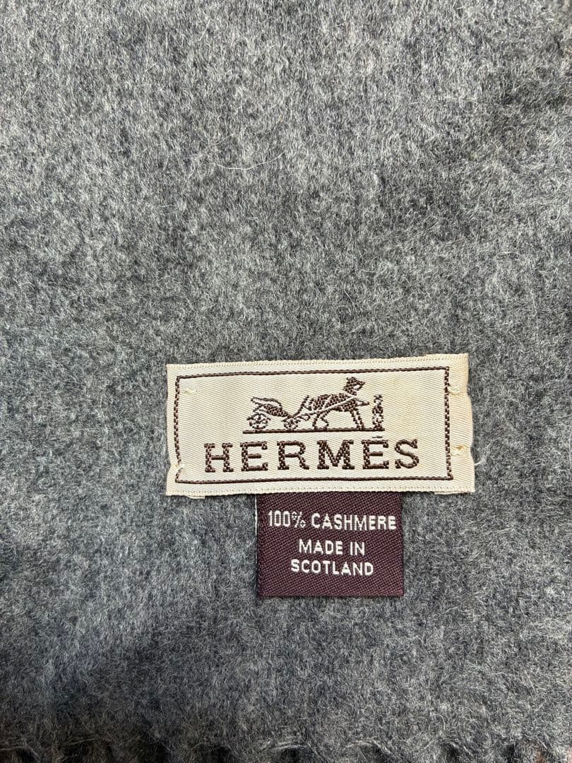 美品　エルメス　HERMES グレー カシミヤ　100 マフラー
