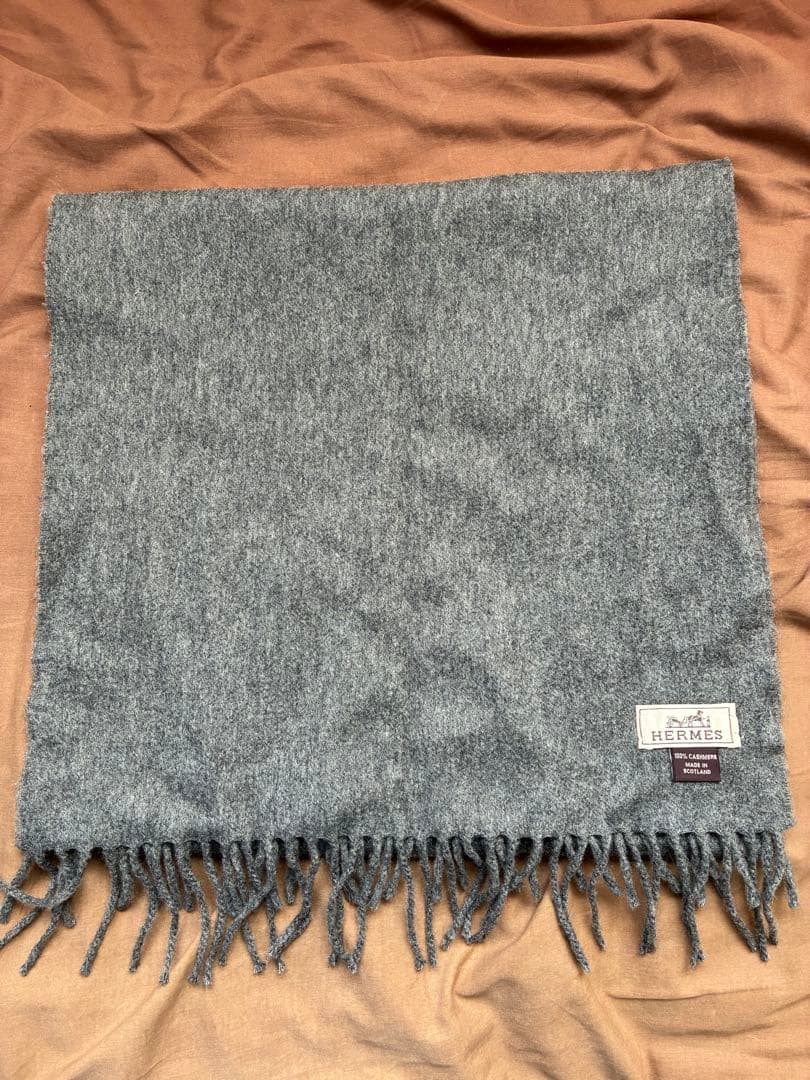 美品　エルメス　HERMES グレー カシミヤ　100 マフラー