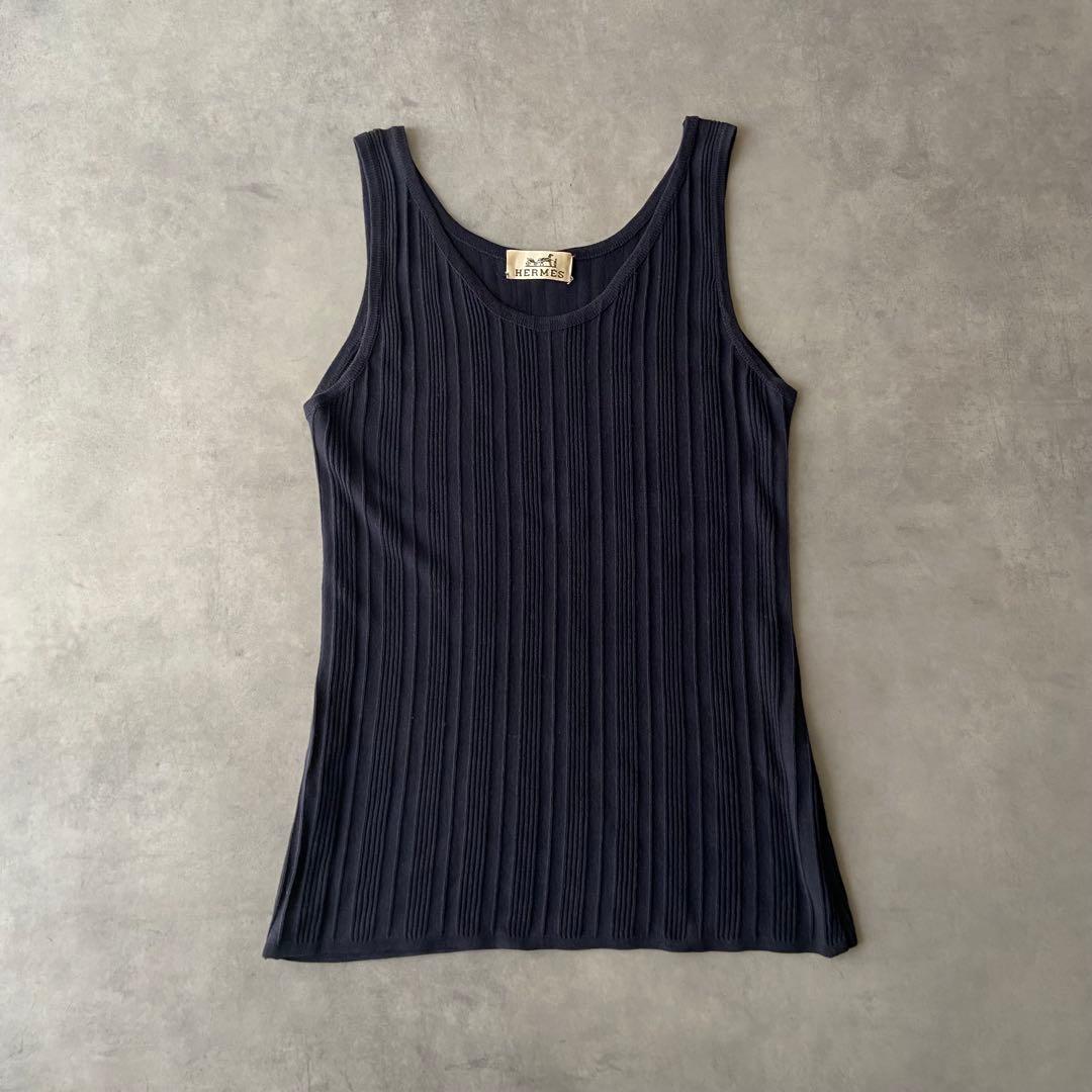【高級】HERMES エルメス タンクトップ ネイビー コットン AW93