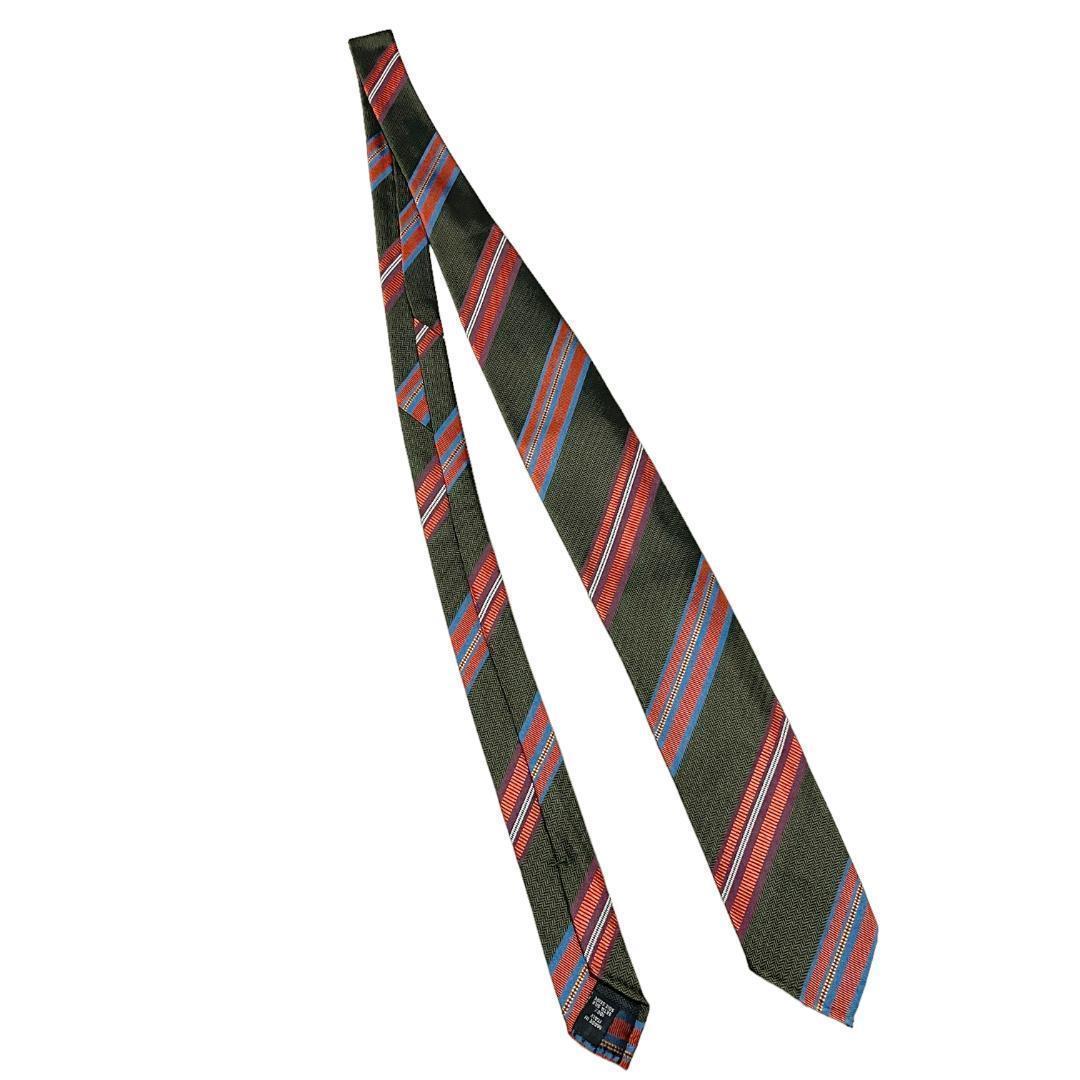 Atto Vannucciアットヴァンヌッチ ストライプネクタイ オリーブ赤28