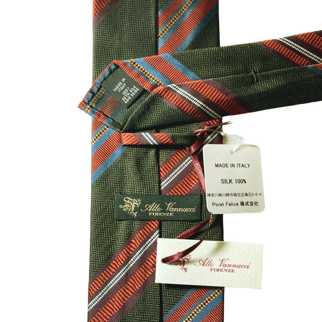Atto Vannucciアットヴァンヌッチ ストライプネクタイ オリーブ赤28