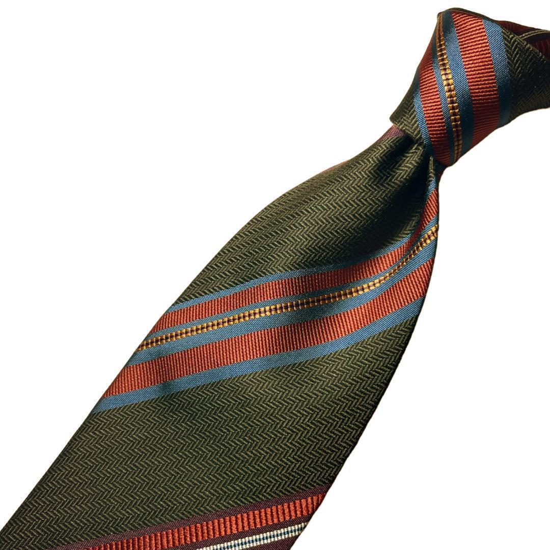 Atto Vannucciアットヴァンヌッチ ストライプネクタイ オリーブ赤28