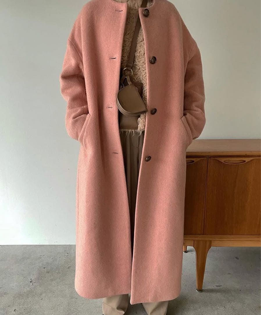 ピンク ウール ロングコート