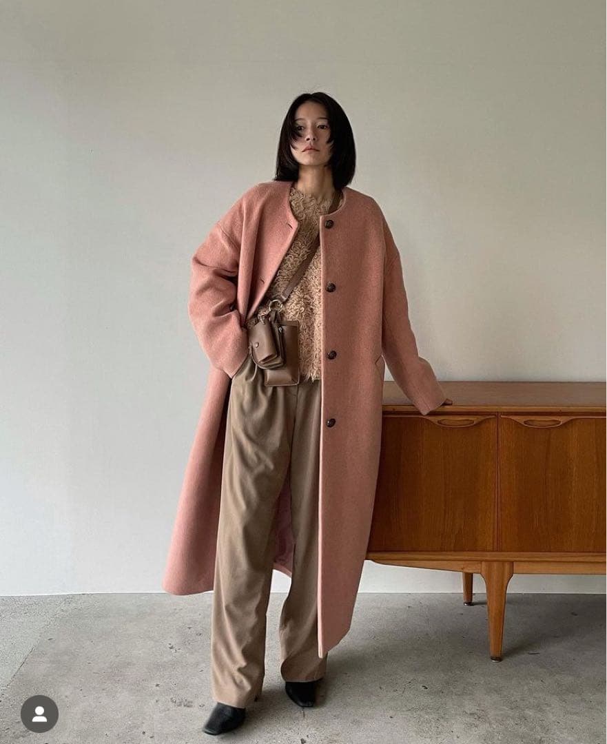 ピンク ウール ロングコート
