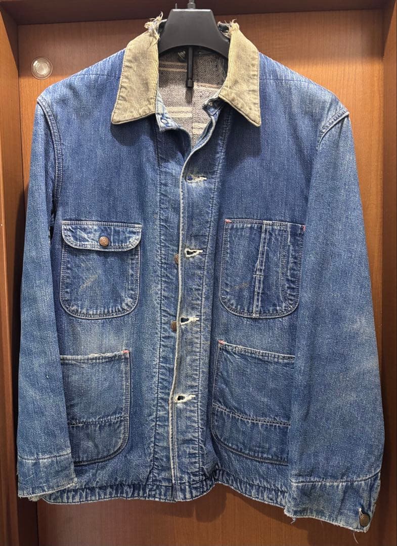 デニムカバーオール コーデュロイ襟付き