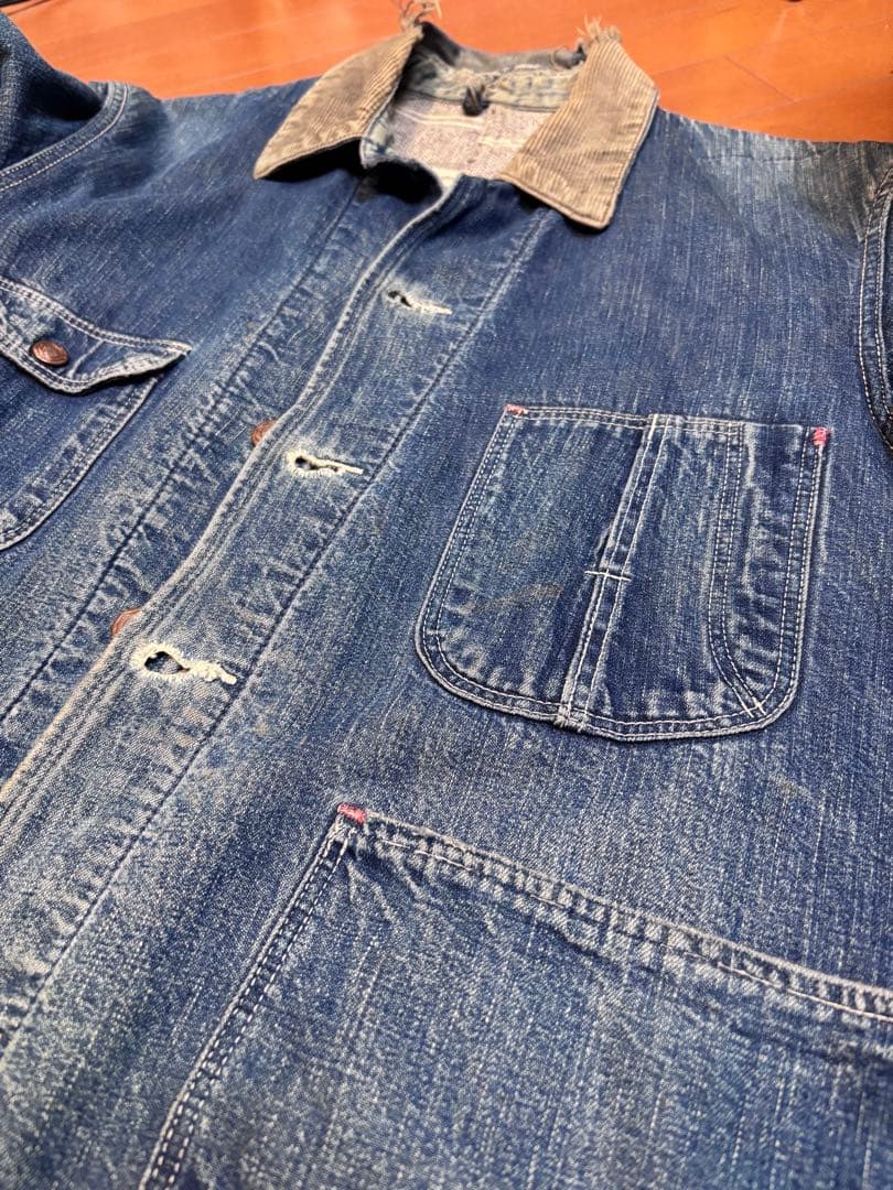 デニムカバーオール コーデュロイ襟付き