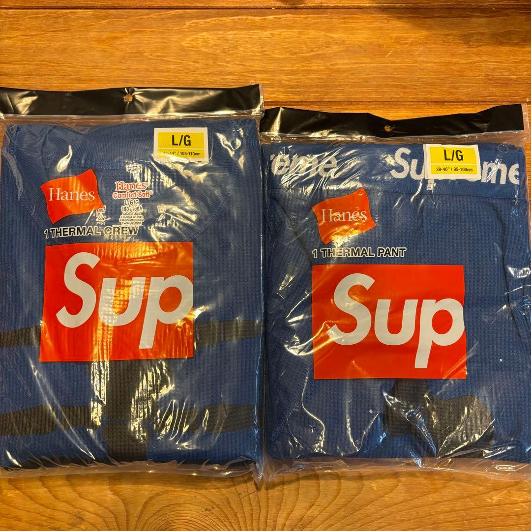 新品 Supreme ヘインズ 骨 サーマル 青 ブルー シュプリーム セット