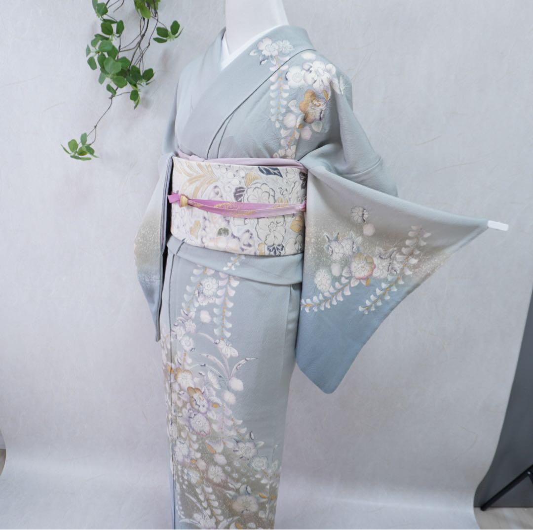 訪問着フルセット　302▪︎ 辻が花　卒業式　入学式　お宮参り　グレー色