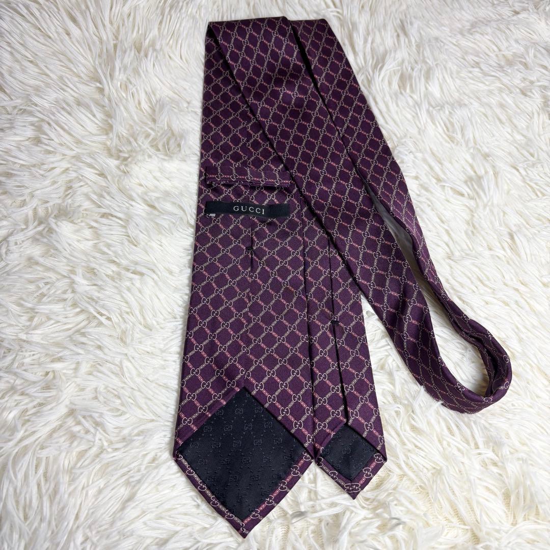 【ほぼ未使用】GUCCI ネクタイ　GG柄　GGライン　ボルドー