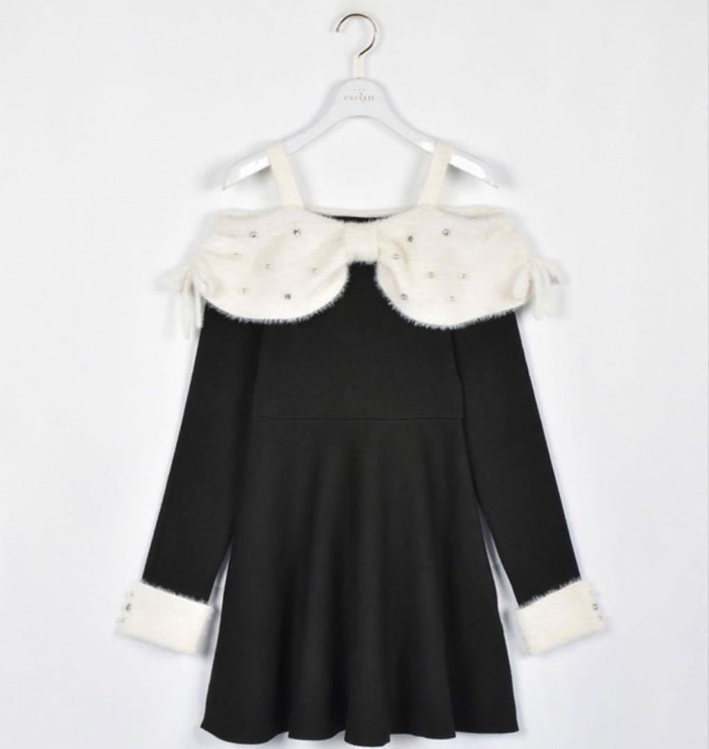 evelyn リボンオフショルミニワンピース ブラック