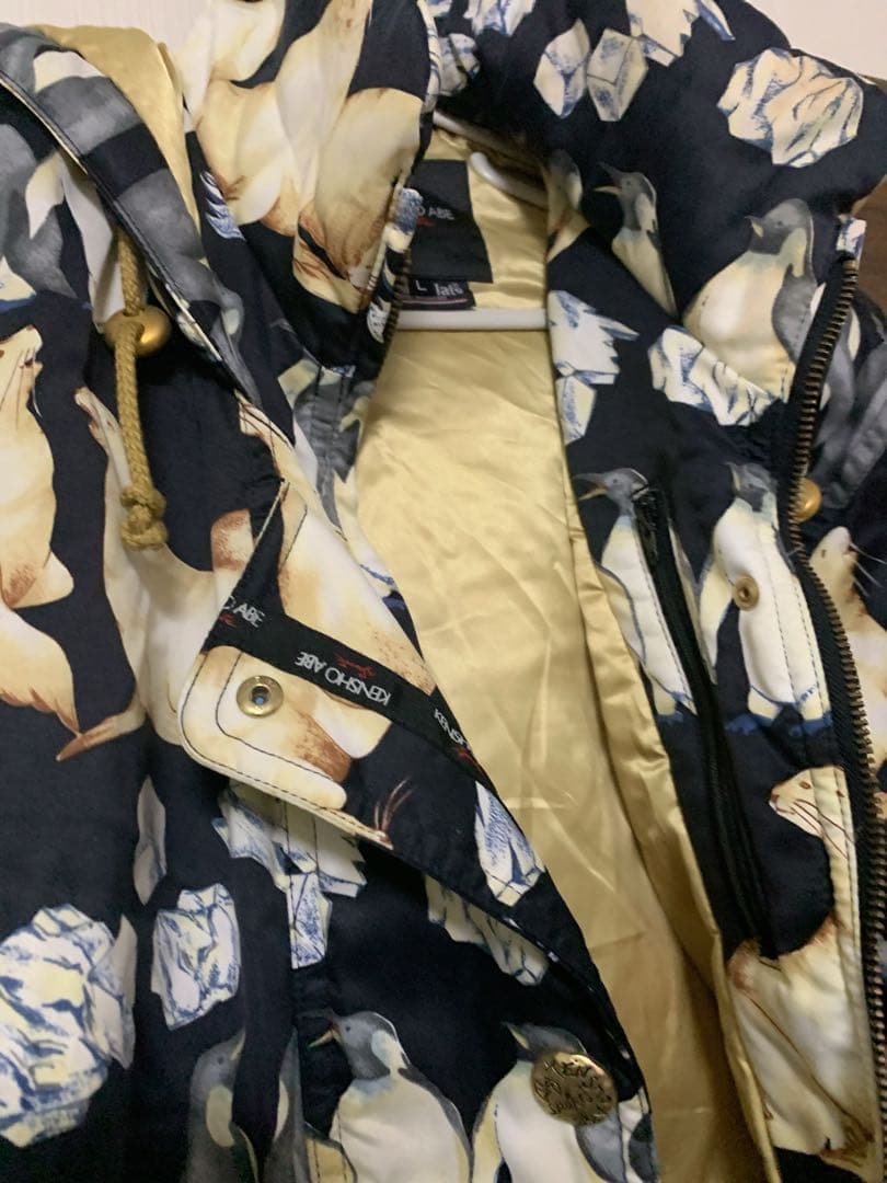 ケンショウアベ 中綿ジャケット　ペンギン　氷柄　レディースフード付きスキーウェア