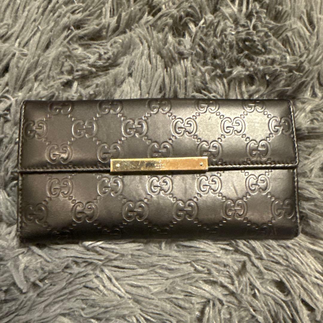 GUCCI グッチ　シマ レザー 長財布　メタルロゴ 0108-②