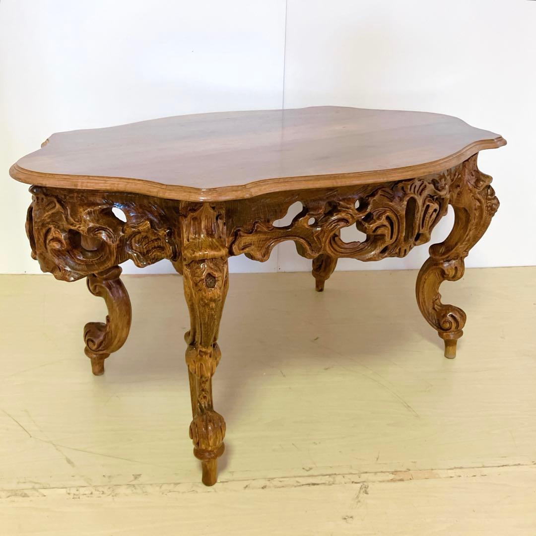 イタリア家具　アンティーク　ローテーブル　ダイニングテーブル　猫脚　ロココ調