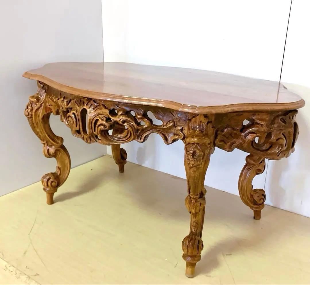 イタリア家具　アンティーク　ローテーブル　ダイニングテーブル　猫脚　ロココ調