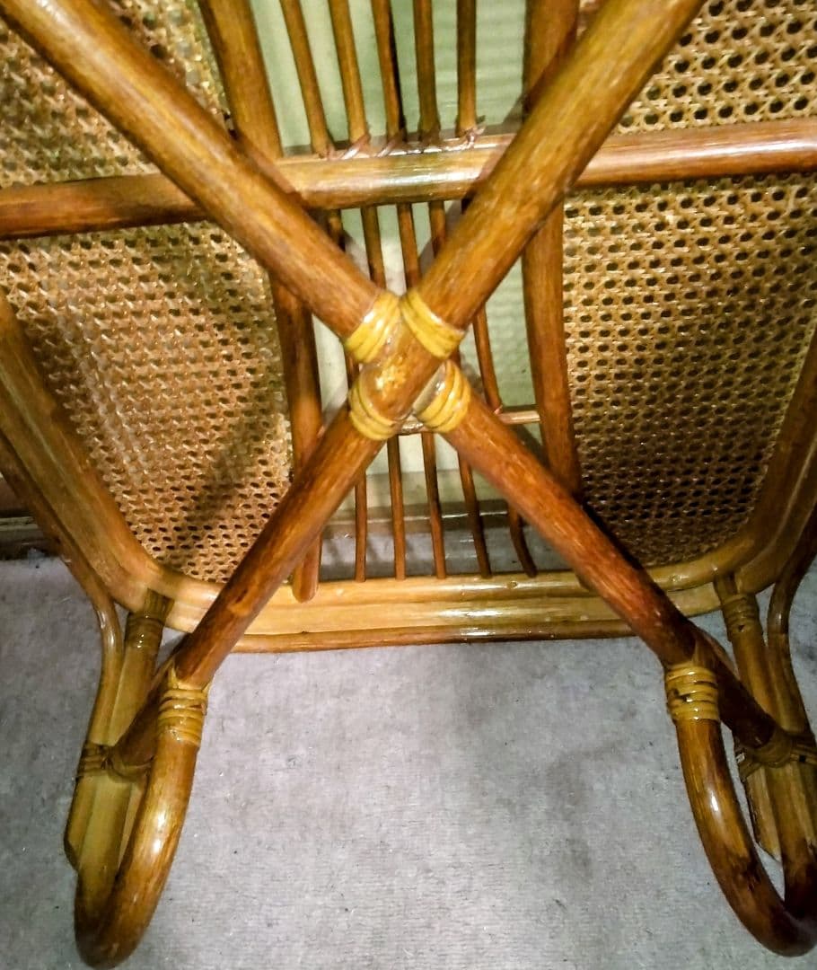 【昭和レトロ】ラタンガラステーブル美品