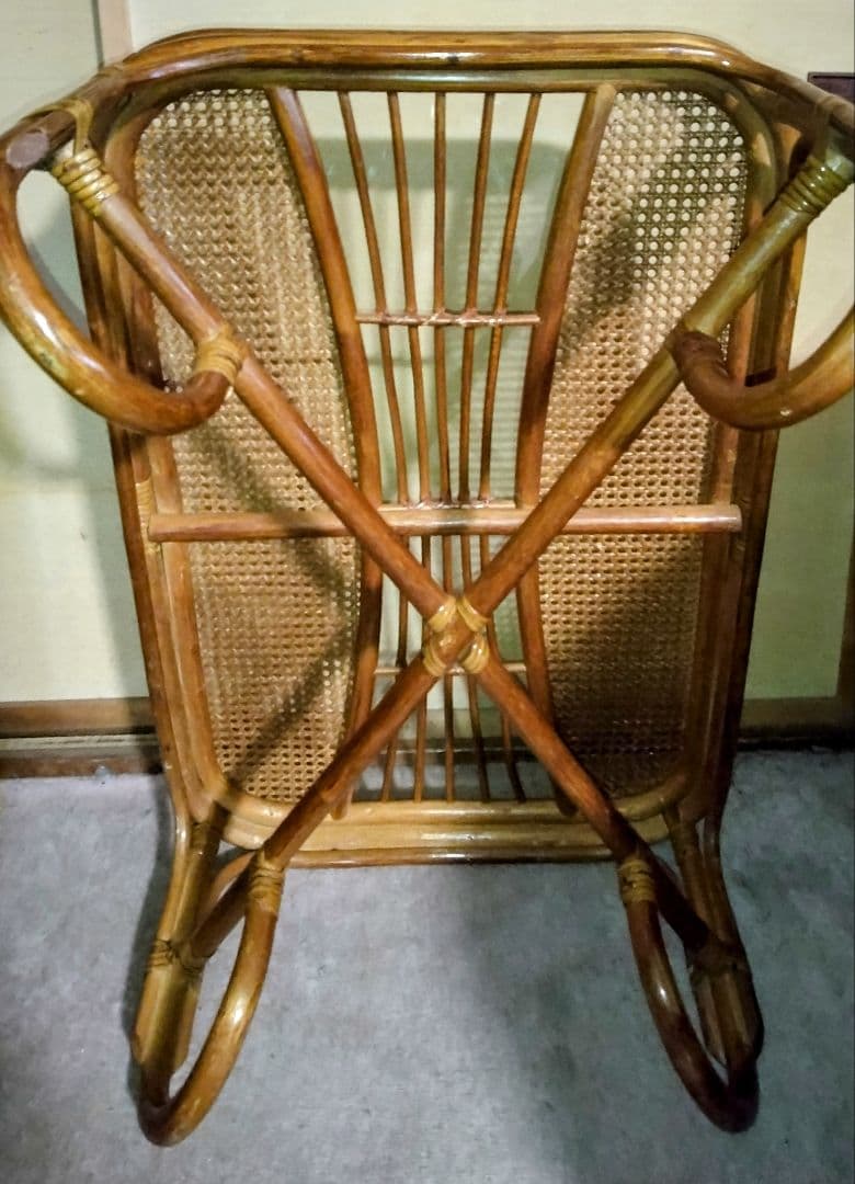 【昭和レトロ】ラタンガラステーブル美品