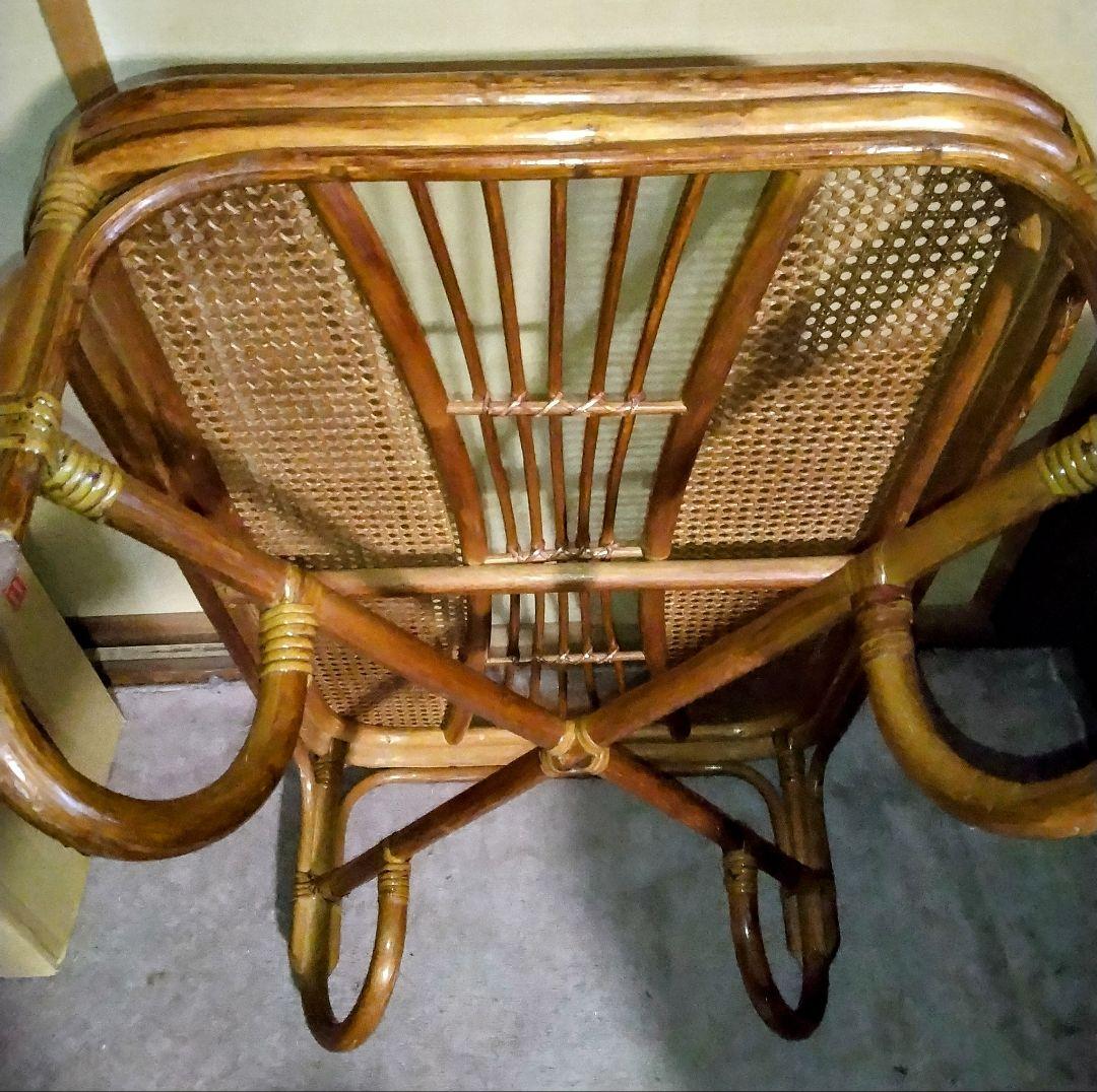 【昭和レトロ】ラタンガラステーブル美品