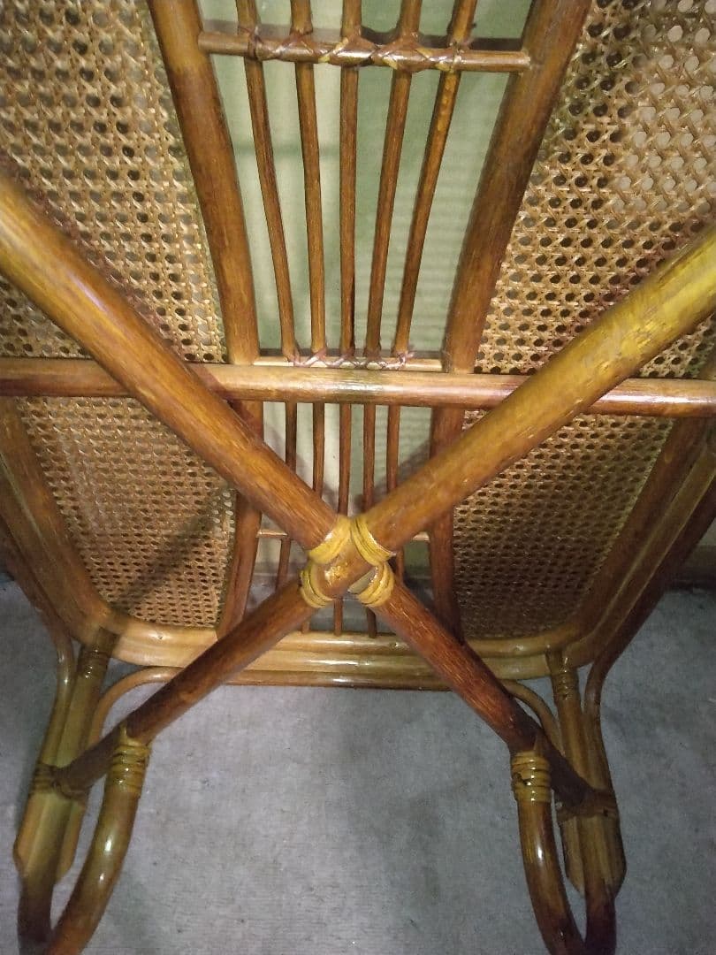 【昭和レトロ】ラタンガラステーブル美品