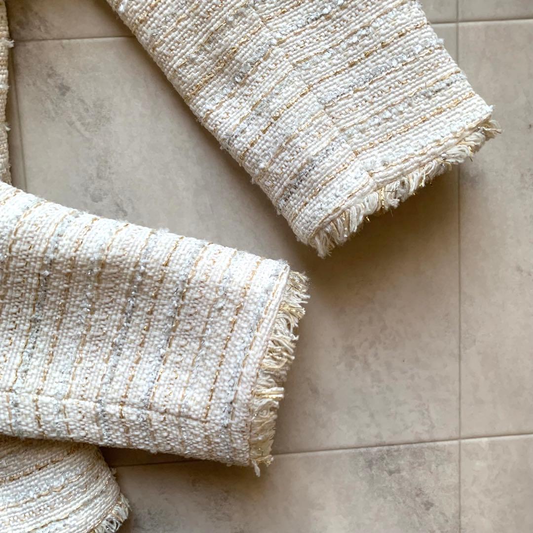 近年♡美品♡セオリーリュクス ノーカラー ツイード ジャケット ラメ 40 白