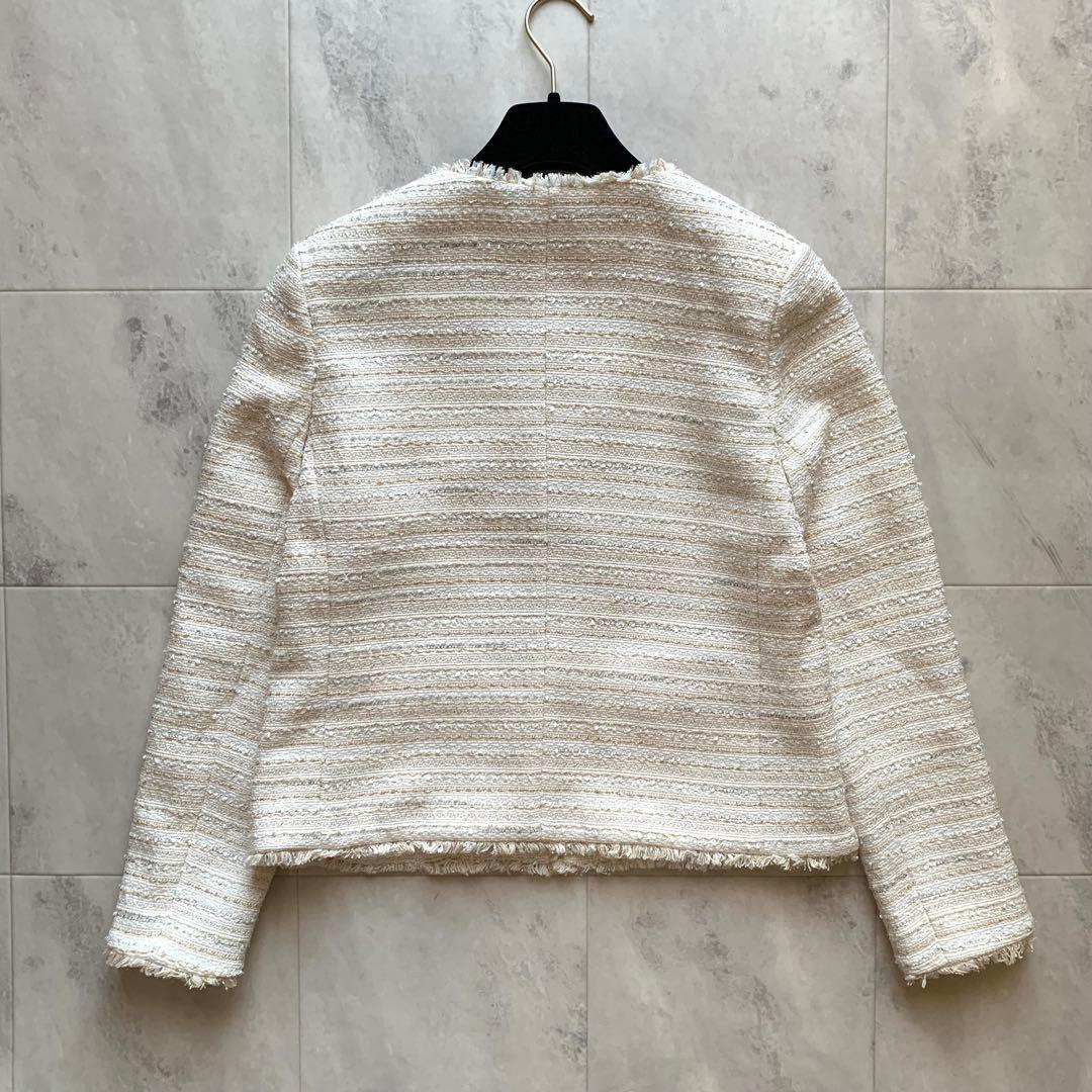 近年♡美品♡セオリーリュクス ノーカラー ツイード ジャケット ラメ 40 白