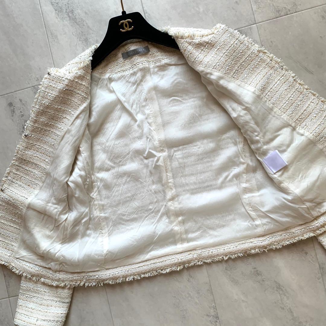 近年♡美品♡セオリーリュクス ノーカラー ツイード ジャケット ラメ 40 白