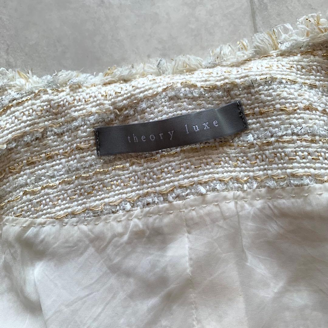 近年♡美品♡セオリーリュクス ノーカラー ツイード ジャケット ラメ 40 白