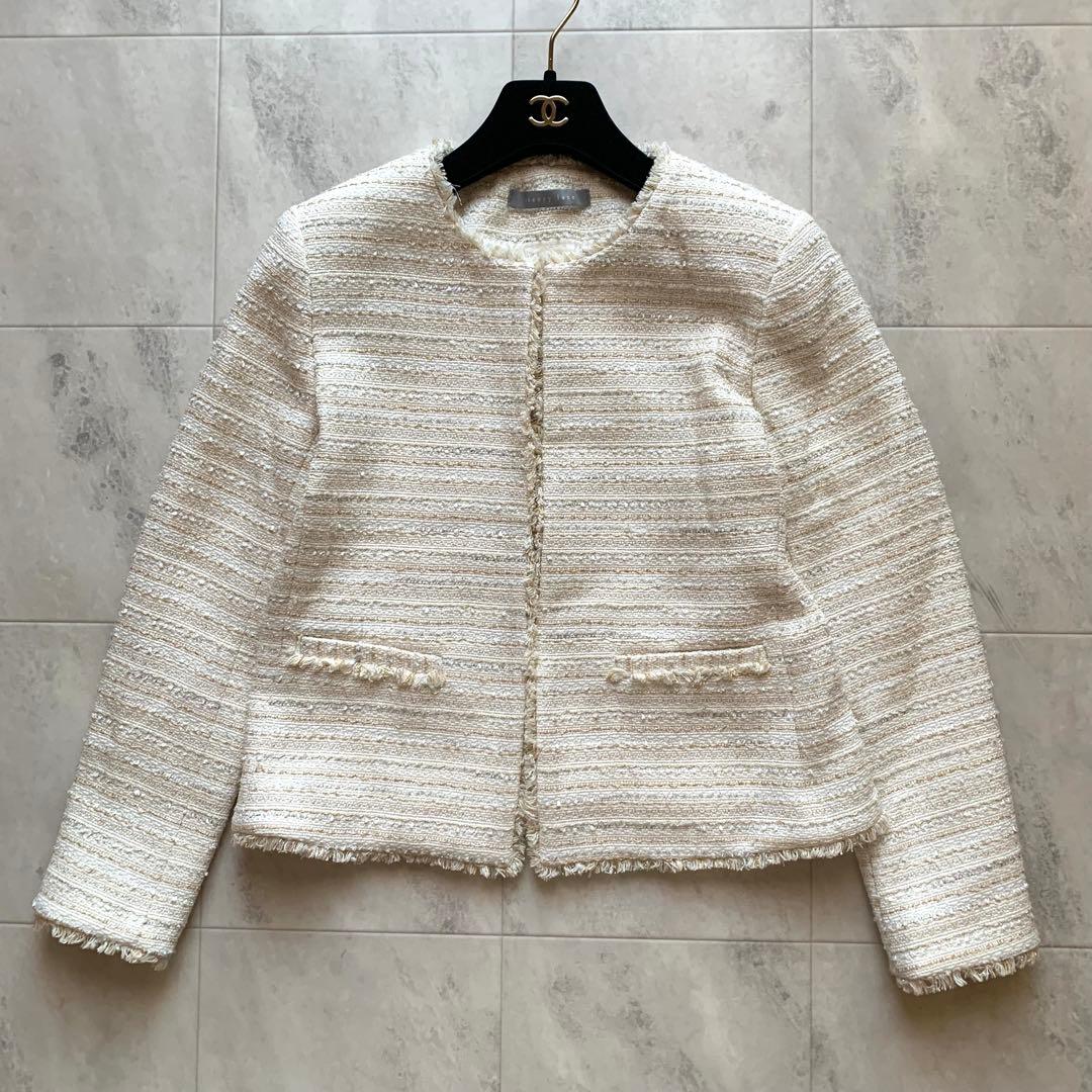 近年♡美品♡セオリーリュクス ノーカラー ツイード ジャケット ラメ 40 白
