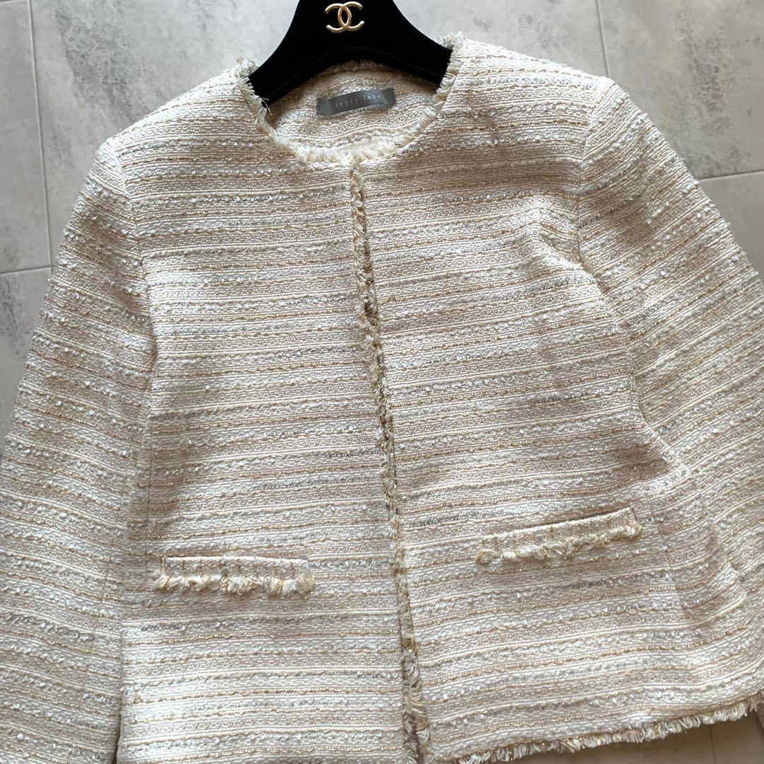 近年♡美品♡セオリーリュクス ノーカラー ツイード ジャケット ラメ 40 白