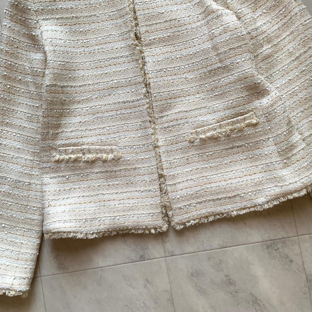 近年♡美品♡セオリーリュクス ノーカラー ツイード ジャケット ラメ 40 白
