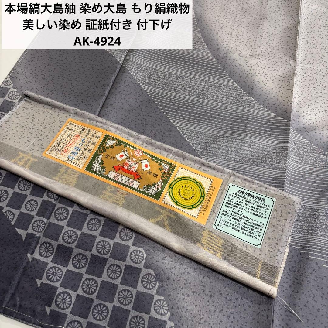 本場縞大島紬 染め大島 もり絹織物 美しい染め 証紙付き 付下げ AK-4924