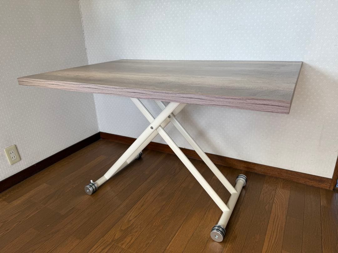 【使用頻度少】昇降式テーブル 高さ調節 キャスター付き 折りたたみ 120×80