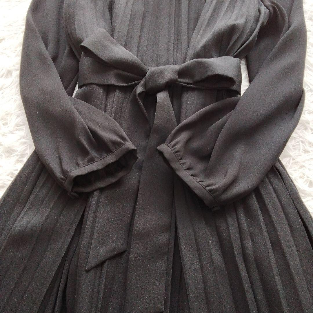 極美品 ❉ 23区 クリスタルアムンゼン プリーツワンピース ベルト 洗える 黒