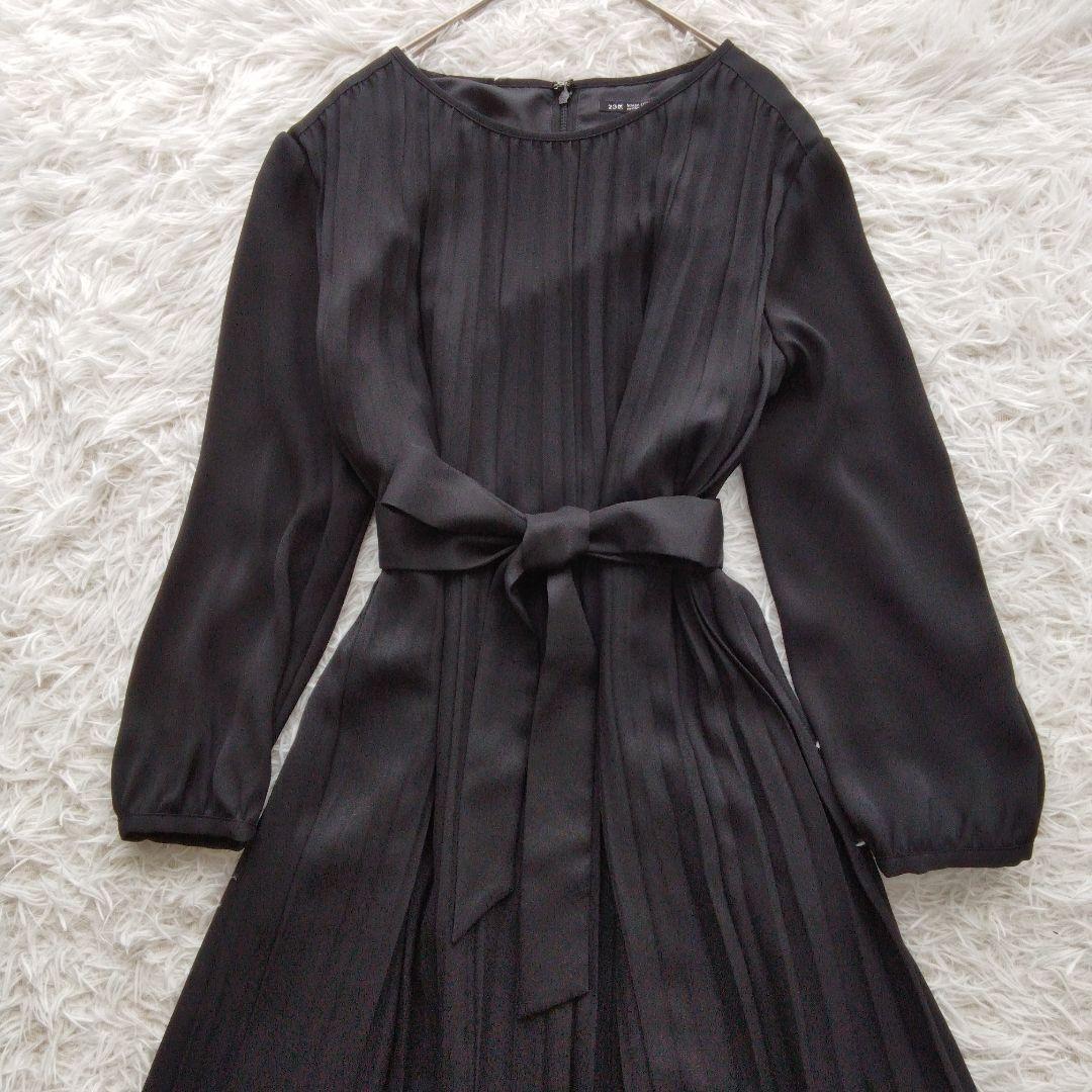 極美品 ❉ 23区 クリスタルアムンゼン プリーツワンピース ベルト 洗える 黒